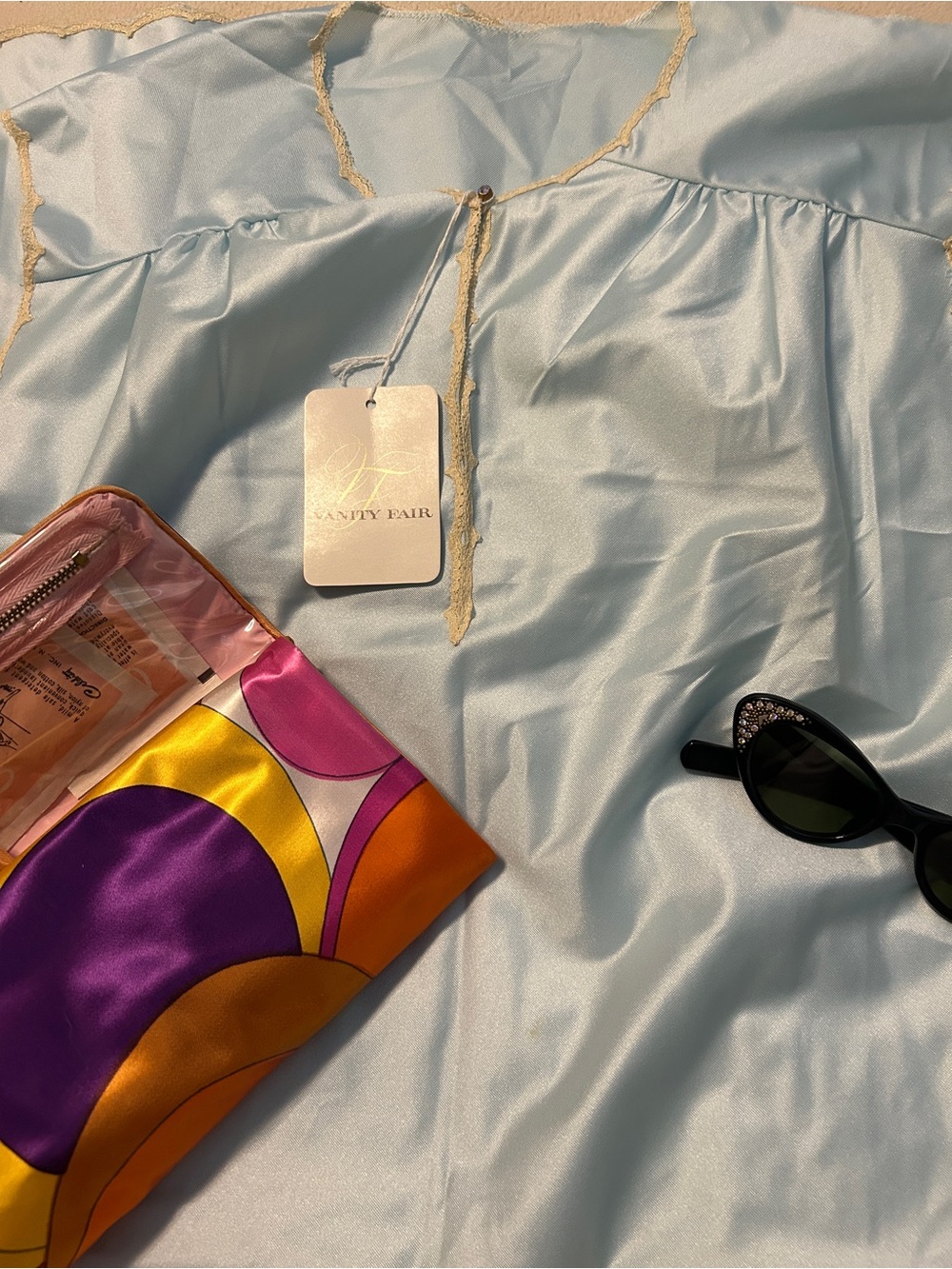 Vanity Fair Multicolor Satin Clutch - Purple & Gold Print